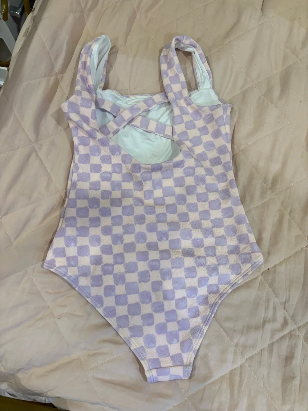 Old Navy Lavender and White Checkered Girls One-Piece Swimsuit
